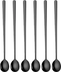 House Of Husk Latte Macchiato Lepels Set - Lange Theelepels - Koffielepels - Longdrinklepels - Sorbetlepels - Barlepel - RVS - 6 Stuks - 20CM - Zwart