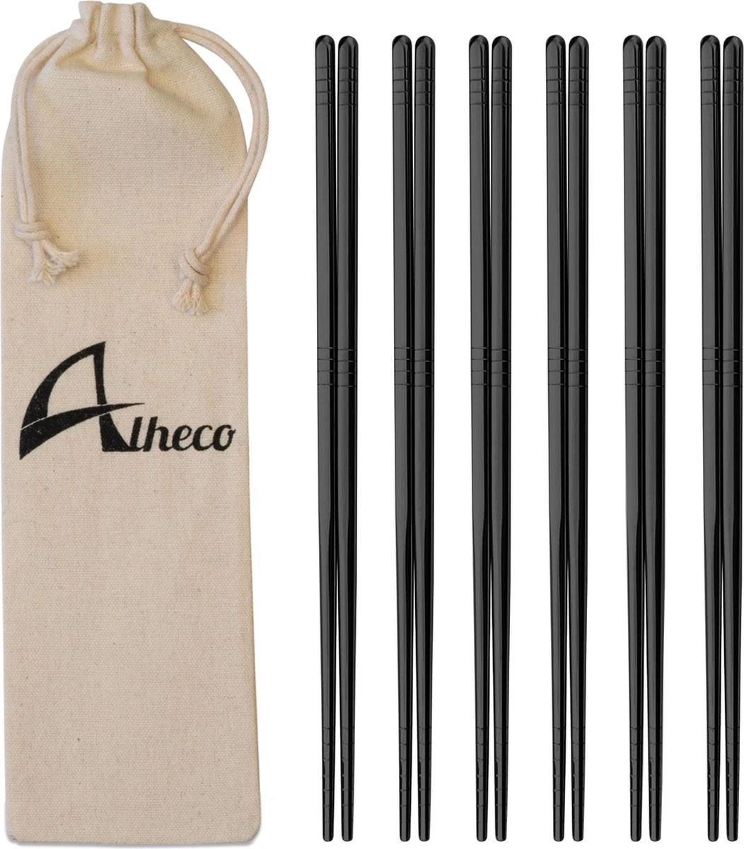 Alheco 6 Paar Koreaanse Chopsticks - Eetstokjes - Metaal / RVS - Zwart 1 Alheco 6 Paar Koreaanse Chopsticks - Eetstokjes - Metaal / RVS - Zwart