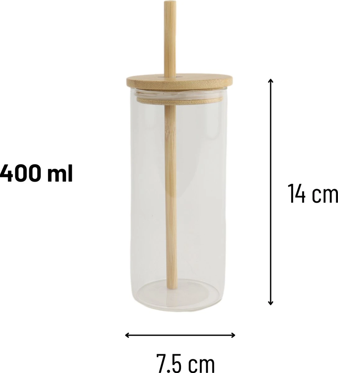 Orange85 Drinkglazen - Met Bamboo Deksel En Rietje - 2 Stuks - 400 Ml - Waterglazen 6 Orange85 Drinkglazen - Met Bamboo Deksel En Rietje - 2 Stuks - 400 Ml - Waterglazen - Afbeelding 6