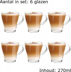 Koffieglas - Theeglazen – Cappuccino Glazen - Latte Macchiato Glazen - 270ML - Set Van 6 15 Koffieglas - Theeglazen – Cappuccino Glazen - Latte Macchiato Glazen - 270ML - Set Van 6 -Tafelwaren Verkoop 1185x1200 3
