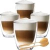 Dubbelwandige Koffieglazen - Cappuccino Glazen - Dubbelwandige Theeglazen - 300ML - 4x - Gratis Lepels