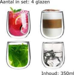 Luxe Dubbelwandige Koffieglazen - Cappuccino Glazen - Dubbelwandige Theeglazen - 350 ML - 4 Stuks -Tafelwaren Verkoop 1191x1200 7