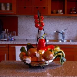 Merkloos Fruitmand Met Banaanhouder – Fruitschaal Zwart – Fruitmand Zwart Metaal – Bananenhouder – Fruitmand Hangend - Decoratieve Schaal – Keuken – 27x27x39 -Tafelwaren Verkoop 1199x1200 12