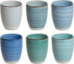 Koffiemok - Blue - 6 Stuks - Aardewerk - 340 ML - Zonder Oor