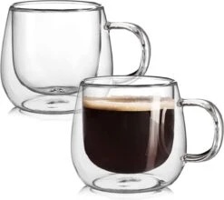 House Of Husk 2 Stuks Dubbelwandige Glazen Met Oor - Koffieglazen - Theeglazen - 300ML - 2 Stuks - Latte Macchiato & Cappuccino Glazen -