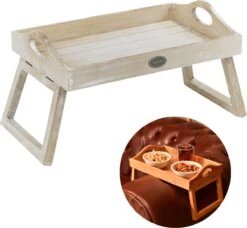 Cheqo® Armleuning Dienblad Met Poten - Ontbijt Op Bed - Uitklapbare Poten - Met Bankklem - Banktafel - Voor Op De Bank Of Op Bed