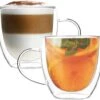 Merkloos Dubbelwandige Theeglazen Met Oor/Handvat – Dubbelwandig Theeglas 250 Ml – Thermische Glazen – Koffieglazen – Glazen Voor Thee, Koffie En Cappuccino – Set Van 2