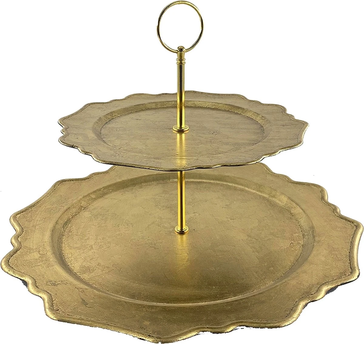 Clayre & Eef Etagère 2 Laags Ø 32x32 Cm Goudkleurig Kunststof Rond Taartplateau Serveerschaal 1 Clayre & Eef Etagère 2 Laags Ø 32x32 Cm Goudkleurig Kunststof Rond Taartplateau Serveerschaal