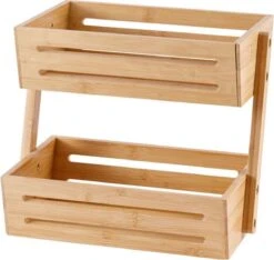 Merkloos Decopatent® 2 Laags Dubbele Fruitschaal - Bamboe Hout - Staande Fruitmand Etagere - Afm: 32 X 19.5 X 23 Cm. -Tafelwaren Verkoop 1200x1135 7