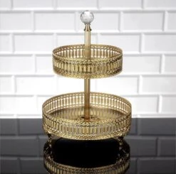 Etagere | 2 Laags - Goud - Goudkleurig - Woondecoratie - Spiegelplateau - Spiegel - Klein