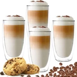 Latte Macchiato Glazen - Dubbelwandige Koffieglazen - Dubbelwandige Cappuccino Glazen - 450 ML - 4x