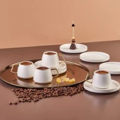 Karaca - Saturn Gold Turkse Koffiekopjes, Mokkakopjes Set - Porselein - Voor 6 Personen, 12-delig, Wit En Goud, 6 Espressokopjes En 6 Schoteltjes - Koffieservies -Tafelwaren Verkoop 1200x1200 1226