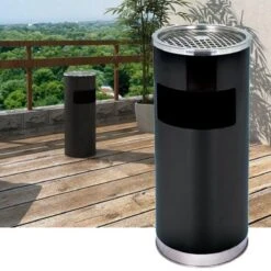 Merkloos Decopatent® Staande Asbak Met RVS Afvalbak - Asbak Voor Buiten - Vloerasbak - Buitenasbak Groot - Rookpaal - Asbakken - 25x25x60