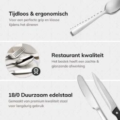 Deleca 12 Persoons Bestekset (72-delig) - Lepels, Messen, Vorken & Steakmessen - Vaatwasserbestendig - Zilver / RVS -Tafelwaren Verkoop 1200x1200 16