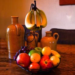 Merkloos Fruitmand Met Banaanhouder – Fruitschaal Zwart – Fruitmand Zwart Metaal – Bananenhouder – Fruitmand Hangend - Decoratieve Schaal – Keuken – 27x27x39 -Tafelwaren Verkoop 1200x1200 1655
