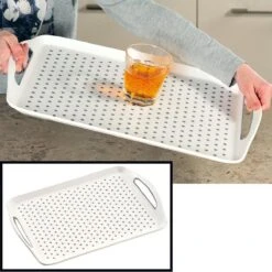 Dienblad Rechthoekig - Anti-slip Dienblad - Diep Dienblad Met Antislip - Met Handvatten - 45.5 X 32 X 4.5 Cm - Kleur: Wit