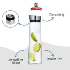 Krumble Karaf Van Glas - 1000ml - 1 Liter - 33 X 9,5 Cm (dxh) - Glazen Waterfles - RVS - Tafel Water -Tafelwaren Verkoop 1200x1200 1969