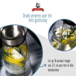 Krumble Karaf Van Glas - 1000ml - 1 Liter - 33 X 9,5 Cm (dxh) - Glazen Waterfles - RVS - Tafel Water -Tafelwaren Verkoop 1200x1200 1970