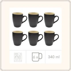 OTIX Koffiekopjes - Met Oor - Set Van 6 - Theekoppen - 340ml - Zwart - Keramiek -Tafelwaren Verkoop 1200x1200 519
