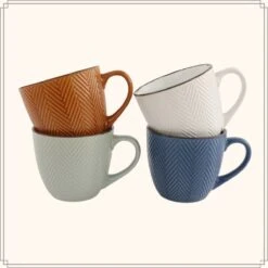 OTIX Koffiekopjes - Met Oor - Set Van 4 - Verschillende Kleuren - Aardewerk - 250 Ml -Tafelwaren Verkoop 1200x1200 525