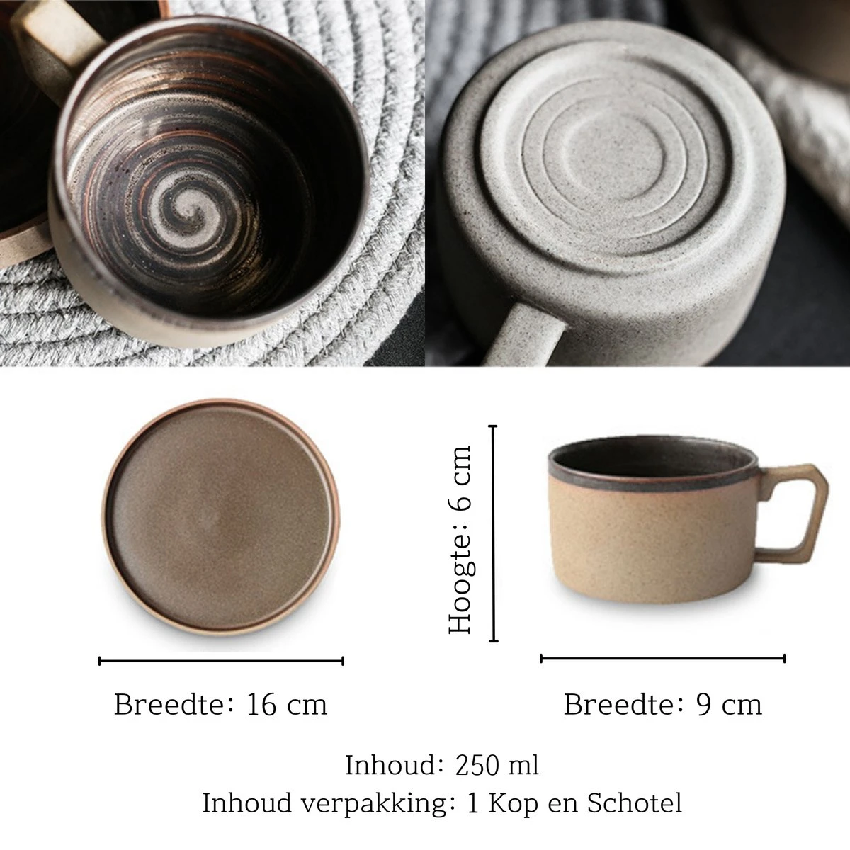 House Of Husk® Keramieke Kop En Schotel Set - Koffiekopjes - Theemokken - Koffiemokken - 250 Ml - Bruin Aardewerk 3 House Of Husk® Keramieke Kop En Schotel Set - Koffiekopjes - Theemokken - Koffiemokken - 250 Ml - Bruin Aardewerk - Afbeelding 3