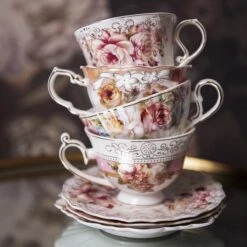 Clayre & Eef Kop En Schotel 200 Ml Roze Wit Porselein Rond Bloemen Servies Cadeau Voor Haar Cappuccino -Tafelwaren Verkoop 1200x1200 567