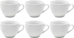 Merkloos Koffie Kopjes – Koffiekopjes – Koffiemokken – Cappuccino – Set Van 6 – Porselein – 250 Ml – Wit