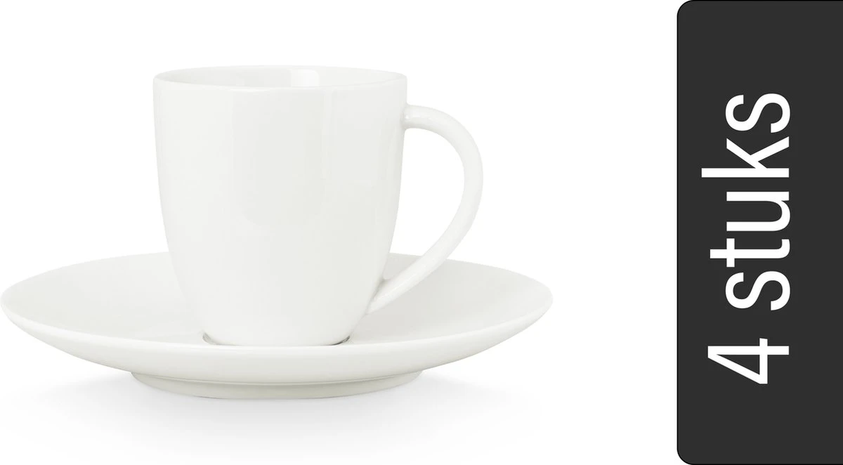 Vtwonen 4 Koffiekopjes Met Schoteltjes - Wit - Porselein - 100ml 1 Vtwonen 4 Koffiekopjes Met Schoteltjes - Wit - Porselein - 100ml