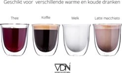 Dubbelwandige Theeglazen Koffieglazen - Cappuccino Glazen - Warme En Koude Dranken Mokken Dubbelwandig - 250 ML - Set Van 2 - VDN -Tafelwaren Verkoop 1200x719