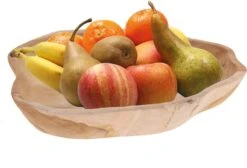 Fruitschaal Teak Hout Rond 34 Cm - Decoratieve Schalen Voor Groente En Fruit