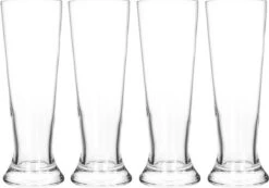 Merkloos 4x Bierglazen Smal 370 Ml - Glas Voor Bier 4 Stuks