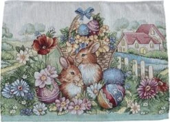 Merkloos Placemat - Luxe Gobelinstof - Pasen - Groen - Met Konijntjes En Paasmandje- 35 X 45 Cm -Tafelwaren Verkoop 1200x865 1