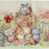 Merkloos Placemat - Luxe Gobelinstof - Pasen - Groen - Met Konijntjes En Paasmandje- 35 X 45 Cm