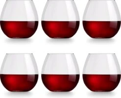 Libbey Wijnglas Cami Rood - 590 Ml / 59 Cl - 6 Stuks - Vaatwasserbestendig - Geen Voetje - Zonder Steel - Modern Trendy