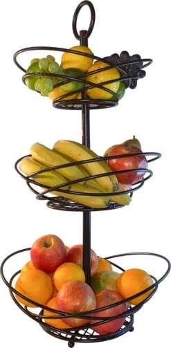 Chefs Cuisine Fruitmand - Fruit Mand - Fruit Etagère - Fruitmand 3 Lagen – Fruitschaal - Fruitmand 2 Lagen - Aanrecht Organiser - Zwart Roestvrij Staal - Geschenkset – Geschenkset Vrouwen – Kerstcadeau – Kerstcadeau Vrouwen