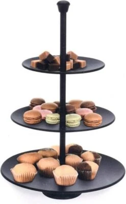 Merkloos Etagere Met 3 Verdiepingen - Mat Zwart - Metaal -Tafelwaren Verkoop 740x1200