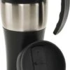 Merkloos Thermosbeker/warmhoudbeker Met Handgreep Zilver/zwart 400 Ml - Thermo Koffie/thee Isoleerbekers Dubbelwandig Met Schroefdop