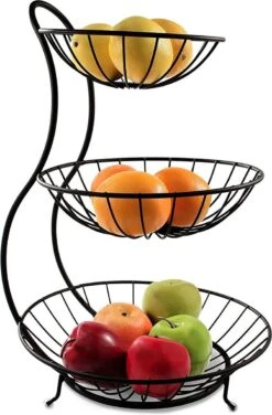 Fruitschaal - Etagere 3 Laags – Fruitmand Metaal - Schaal Decoratie - Voor Fruit / Groente / Snacks / Brood – RVS - 48 X 33 X 33 Cm